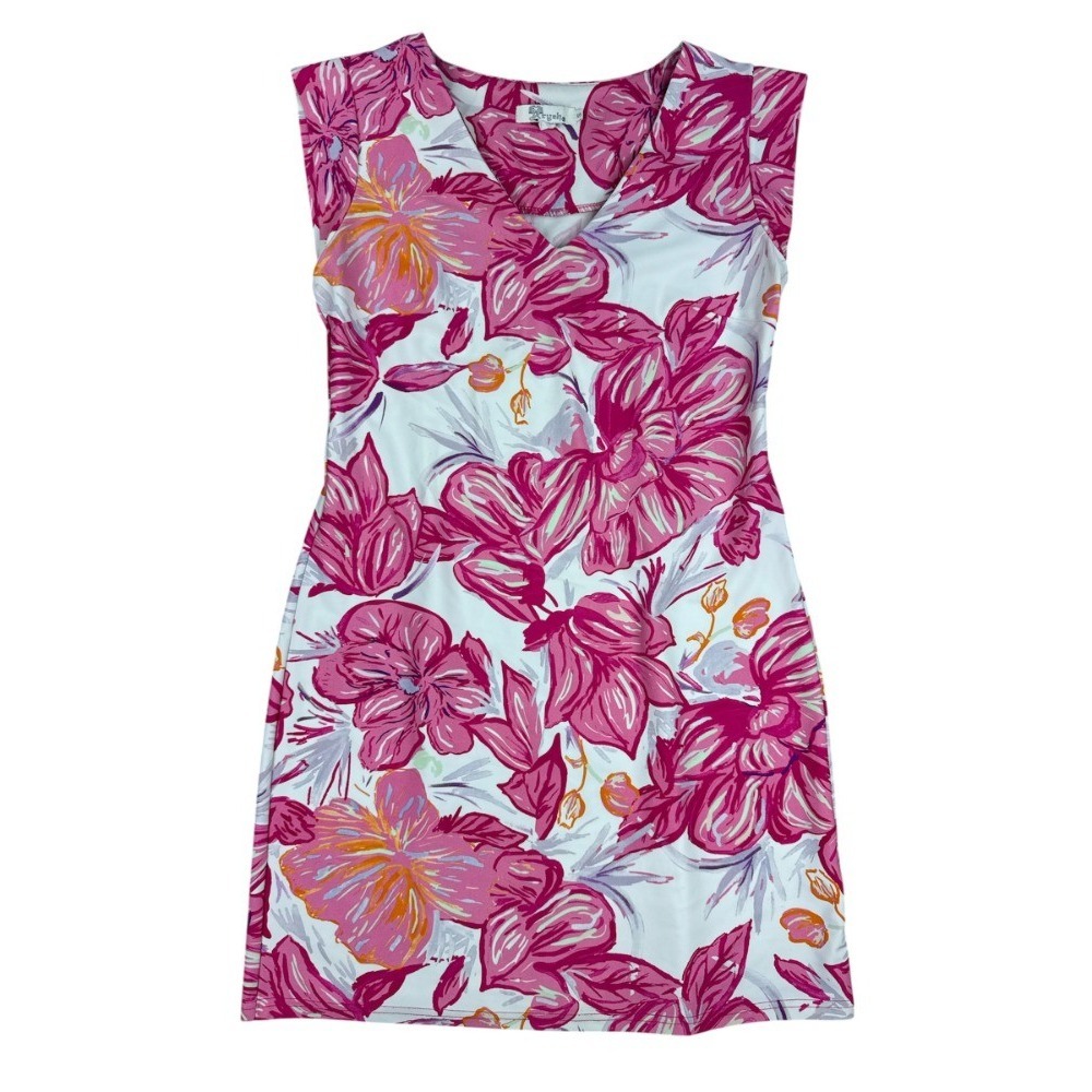 Aryeh Pink Orange Floral V-Neck Sleeveless Dress Women's Small Nylon Spandex